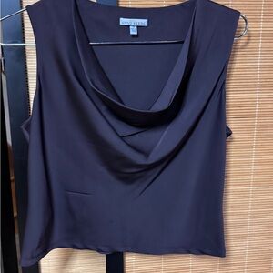 Anne Klein Petite Silk Blend Cowl Neck Tank Top - Dark Brown - Size 12P